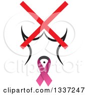 Pink Cancer Awareness Ribbon Around A Womans Belly Button Under An X