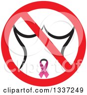 Clipart Of A Pink Cancer Awareness Ribbon And Womans Torso In A Restricted Symbol Royalty Free Vector Illustration