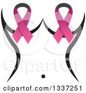 Poster, Art Print Of Pink Cancer Awareness Ribbons Over A Womans Nipples