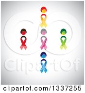 Clipart Of A Cross Made Of Colorful Cancer Awareness Ribbon Women Over Shading Royalty Free Vector Illustration