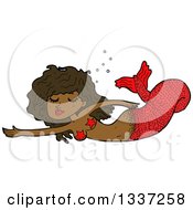 Poster, Art Print Of Cartoon Red Black Mermaid Swimming
