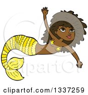 Poster, Art Print Of Cartoon Yellow Black Mermaid Swimming