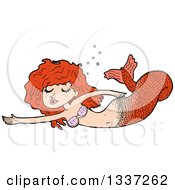Poster, Art Print Of Cartoon Red Haired White Mermaid Swimming