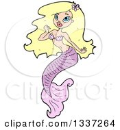 Poster, Art Print Of Cartoon Beautiful Pink Blond White Mermaid