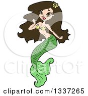 Clipart Of A Cartoon Beautiful Brunette White Mermaid Royalty Free Vector Illustration