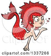 Clipart Of A Cartoon Red White Mermaid Blowing A Kiss Royalty Free Vector Illustration