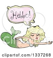 Clipart Of A Cartoon Blond White Mermaid Siren Swimming And Saying Hello Royalty Free Vector Illustration by lineartestpilot