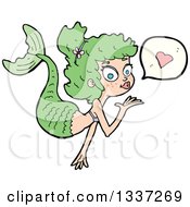 Poster, Art Print Of Cartoon White Mermaid Blowing A Kiss With A Heart