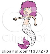Poster, Art Print Of Cartoon Pink White Mermaid Pointing