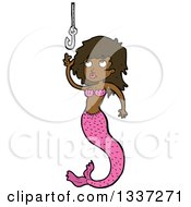 Clipart Of A Cartoon Black Mermaid Reaching For A Hook Royalty Free Vector Illustration by lineartestpilot