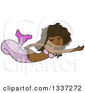 Clipart Of A Cartoon Pink Black Mermaid Swimming Royalty Free Vector Illustration