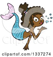 Poster, Art Print Of Cartoon Black Mermaid Blowing A Kiss