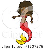 Clipart Of A Cartoon Black Topless Mermaid Pointing Royalty Free Vector Illustration