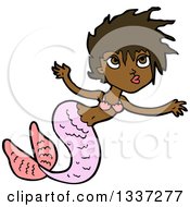 Poster, Art Print Of Cartoon Pink Black Mermaid Swimming 2