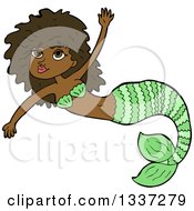 Poster, Art Print Of Cartoon Green Black Mermaid Swimming
