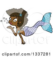 Clipart Of A Cartoon Black Mermaid Blowing A Kiss 2 Royalty Free Vector Illustration by lineartestpilot