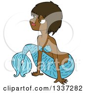 Poster, Art Print Of Cartoon Blue Black Mermaid Pushing Herself Up With Her Arms