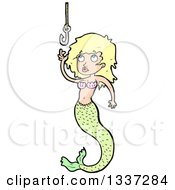 Clipart Of A Cartoon Blond White Mermaid Reaching For A Hook Royalty Free Vector Illustration by lineartestpilot