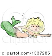 Poster, Art Print Of Cartoon Blond White Mermaid Swimming