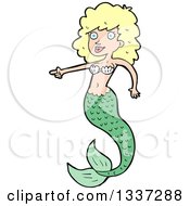Clipart Of A Cartoon Blond White Mermaid Pointing Royalty Free Vector Illustration by lineartestpilot