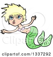 Poster, Art Print Of Cartoon Blond White Mermaid Swimming 3