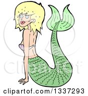 Poster, Art Print Of Cartoon Blond White Mermaid Pushing Herself Up With Her Arms