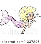 Poster, Art Print Of Cartoon Blond White Mermaid Blowing A Kiss
