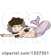 Poster, Art Print Of Cartoon Pink Brunette White Mermaid Swimming