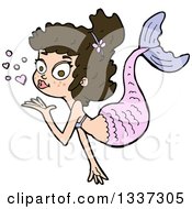 Clipart Of A Cartoon Brunette White Mermaid Blowing A Kiss Royalty Free Vector Illustration by lineartestpilot