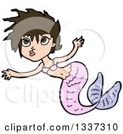 Clipart Of A Cartoon Pink Brunette White Mermaid Swimming 2 Royalty Free Vector Illustration