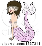 Clipart Of A Cartoon Pink Brunette White Mermaid Pushing Herself Up With Her Arms Royalty Free Vector Illustration