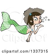 Poster, Art Print Of Cartoon Brunette White Mermaid Blowing A Kiss 2