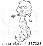 Poster, Art Print Of Cartoon Black And White Mermaid Pointing