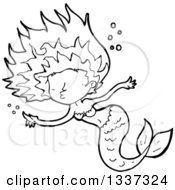 Lineart Clipart Of A Cartoon Black And White Mermaid Swimming 4 Royalty Free Outline Vector Illustration