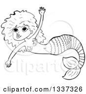 Lineart Clipart Of A Cartoon Black And White Mermaid Swimming 5 Royalty Free Outline Vector Illustration by lineartestpilot