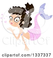 Clipart Of A Textured Brunette White Mermaid Blowing A Kiss Royalty Free Vector Illustration