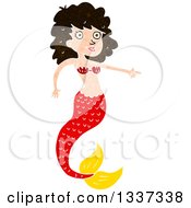 Clipart Of A Textured Red Brunette White Mermaid Pointing 2 Royalty Free Vector Illustration