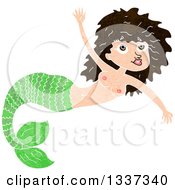 Poster, Art Print Of Textured Topless Green Brunette White Mermaid Swimming 2