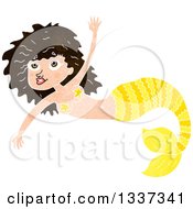Poster, Art Print Of Textured Yellow Brunette White Mermaid Swimming 2