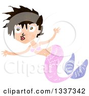 Clipart Of A Textured Pink Brunette White Mermaid Swimming 2 Royalty Free Vector Illustration
