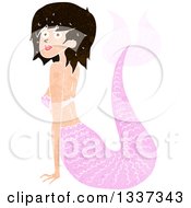 Poster, Art Print Of Textured Pink Brunette White Mermaid Pushing Herself Up With Her Arms 2