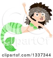 Poster, Art Print Of Textured Green Brunette White Mermaid Swimming 2