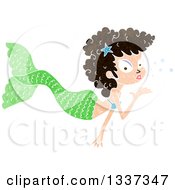 Poster, Art Print Of Textured Brunette White Mermaid Blowing A Kiss 2