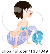 Clipart Of A Textured Purple And Blue Brunette White Mermaid Pushing Herself Up With Her Arms 2 Royalty Free Vector Illustration