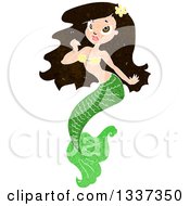 Clipart Of A Textured Beautiful Brunette White Mermaid Royalty Free Vector Illustration