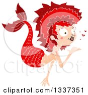 Clipart Of A Textured Red White Mermaid Blowing A Kiss Royalty Free Vector Illustration