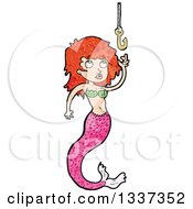 Clipart Of A Textured Red Haired White Mermaid Reaching For A Hook 5 Royalty Free Vector Illustration