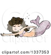 Clipart Of A Textured Pink Brunette White Mermaid Swimming Royalty Free Vector Illustration