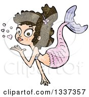 Clipart Of A Textured Brunette White Mermaid Blowing A Kiss 3 Royalty Free Vector Illustration