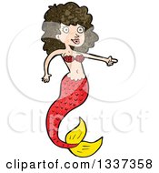 Clipart Of A Textured Red Brunette White Mermaid Pointing Royalty Free Vector Illustration